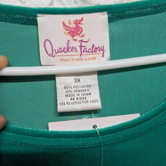 Quacker Factory (3X) Kelly Green Teal Short Sleeve Top Rhinestones NWT - Picture 2 of 9